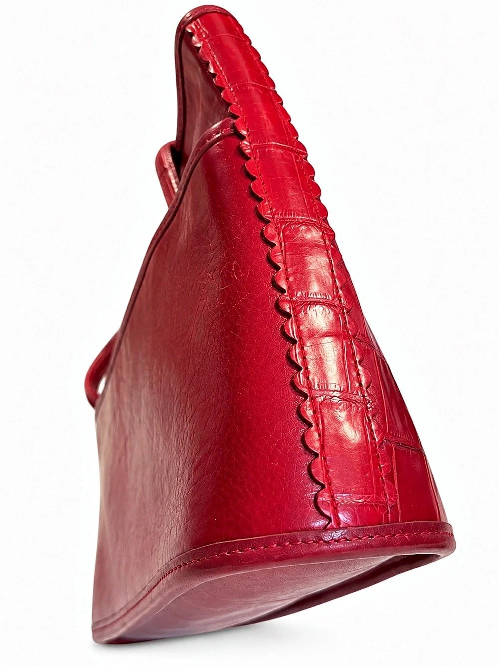Brighton Red Leather Croc Embossed Tote Heart Charm Y2K Western Shoulder Bag - Picture 7 of 13